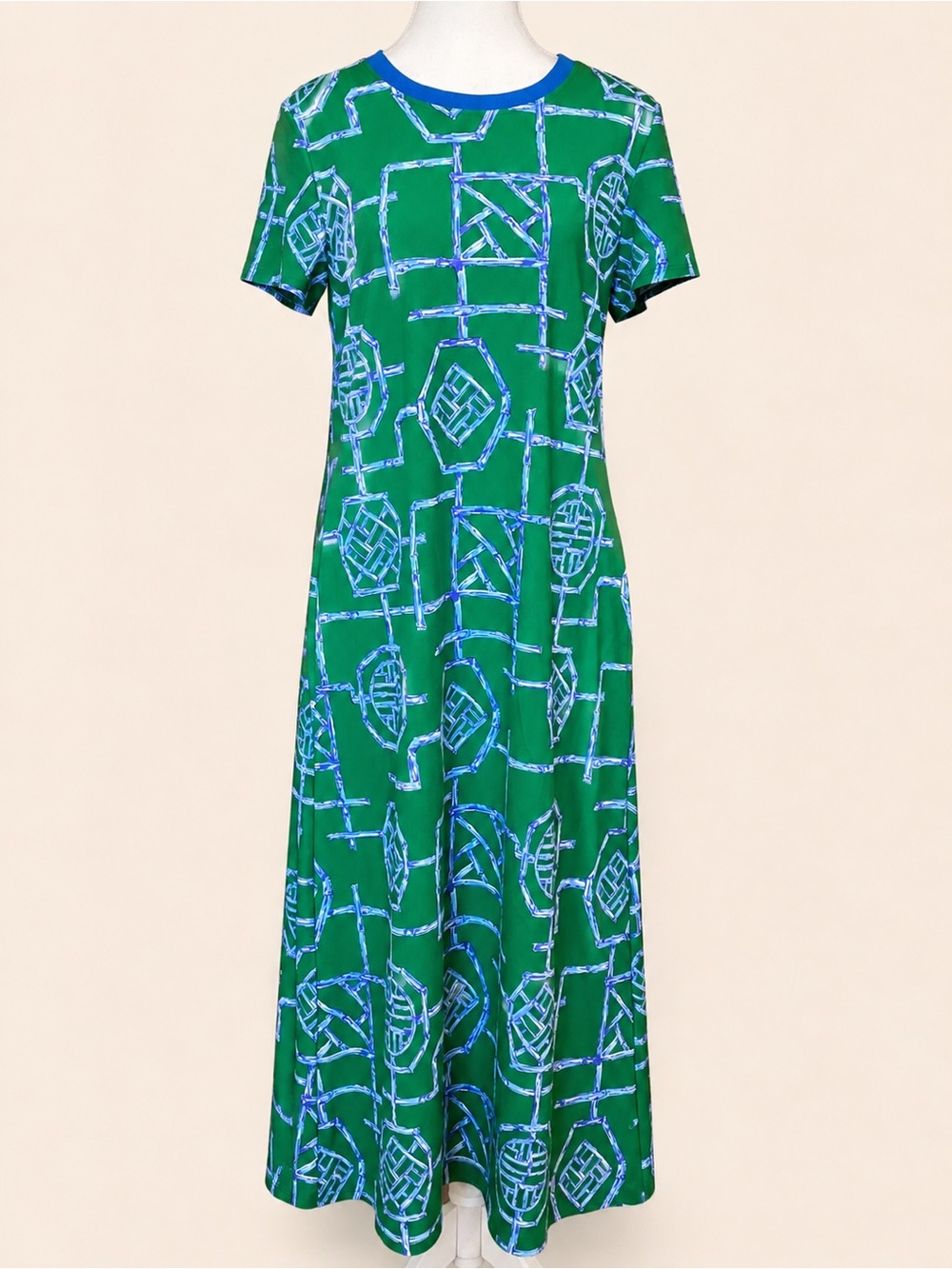 Jude Connally • NWT Alexandra Bamboo Lattice Green & Blue Maxi Dress Size L
